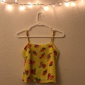 Yellow crop top with pink roses